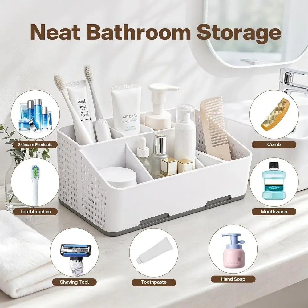 Bathroom Toothbrush Holder Countertop Organizer with Drainage Charger Storage